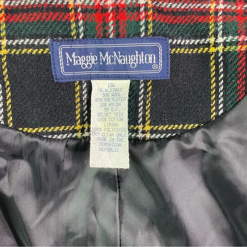 Vintage 90s Maggie McNaughton Black Plaid Blazer Jacket XL - Picture 5 of 5